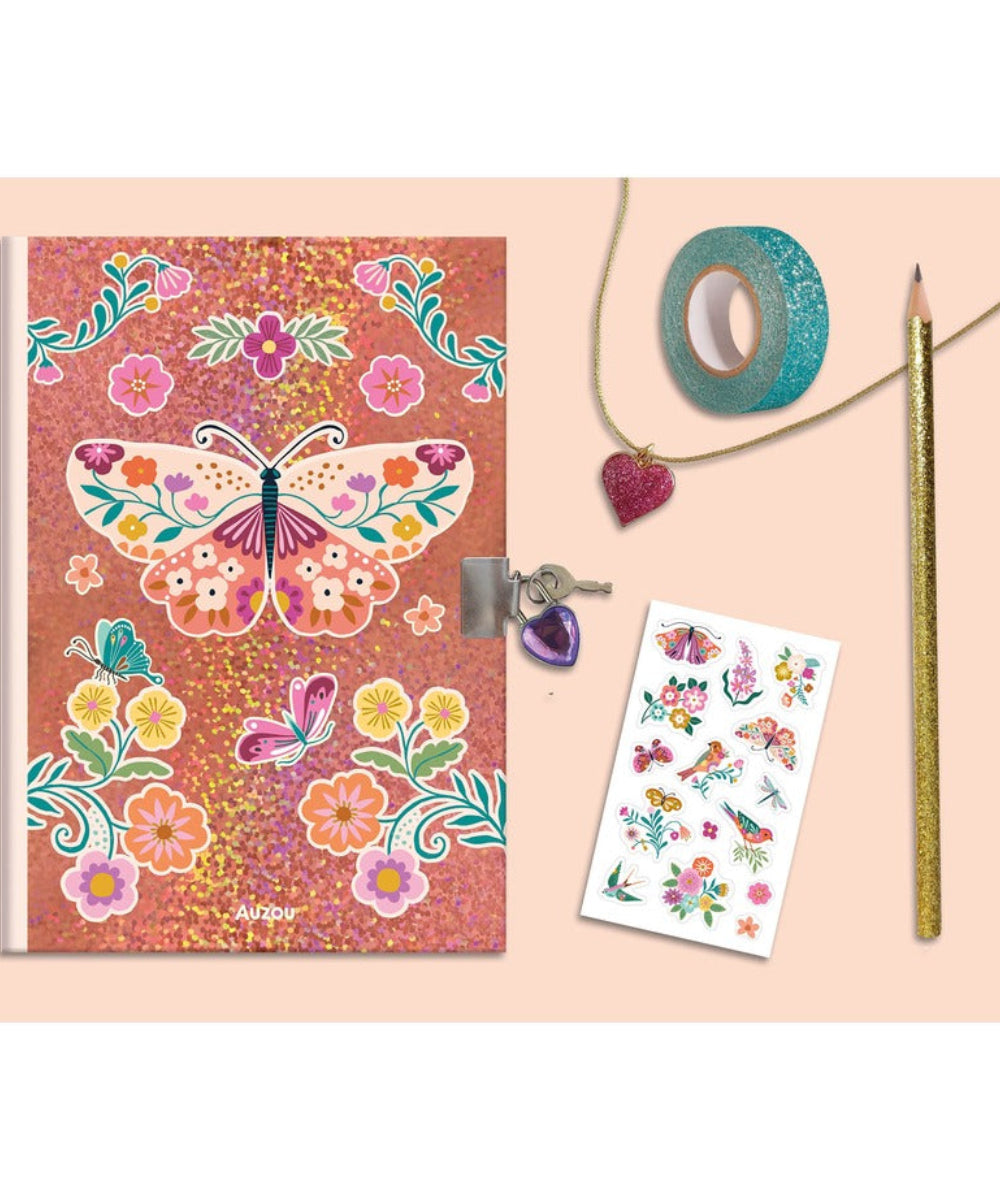 Mon coffret de papeterie paillete avec carnet et bijoux fantaisie par auzou.