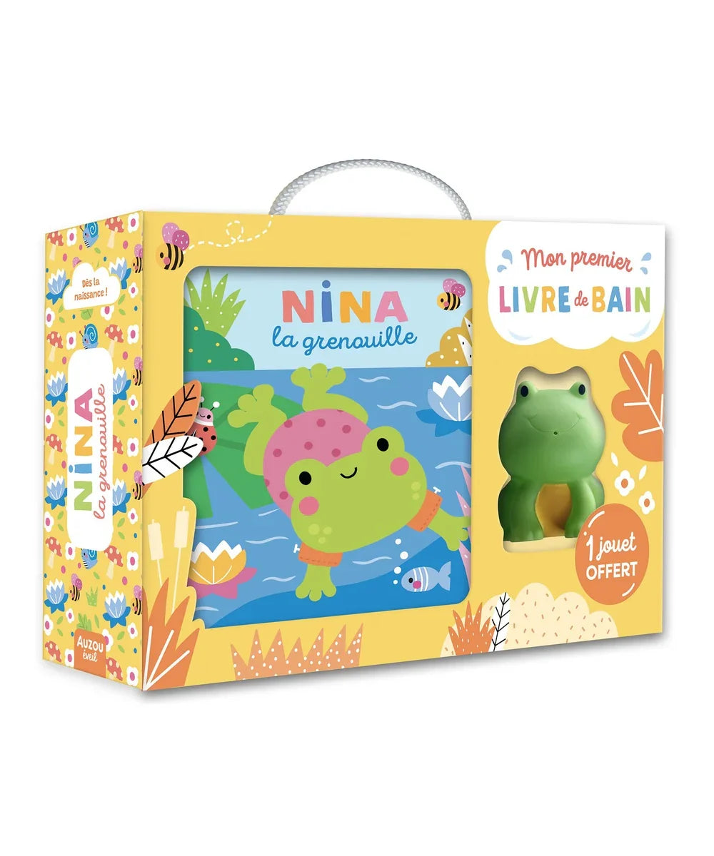 Valisette Nina la Grenouille Auzou avec livre de bain et jouet grenouille