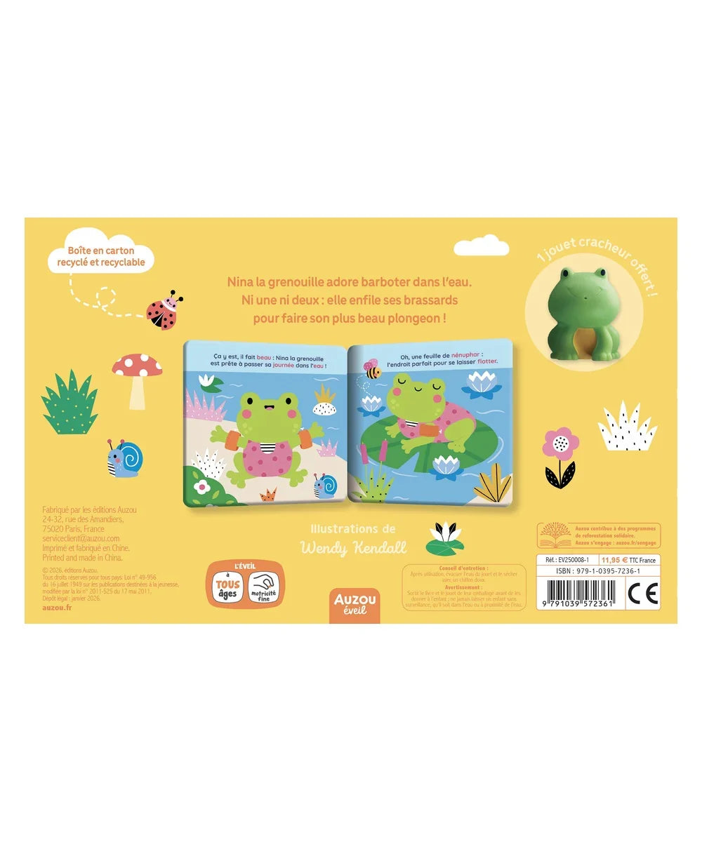 Dos du coffret Nina la Grenouille Auzou présentant le livre et son jouet