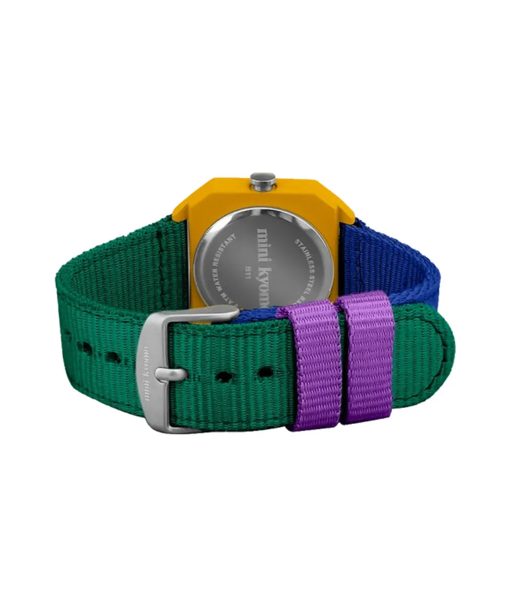 Montre adulte et enfant Banana Haven de la marque française Mini Kyomo vue de dos sur fond blanc
