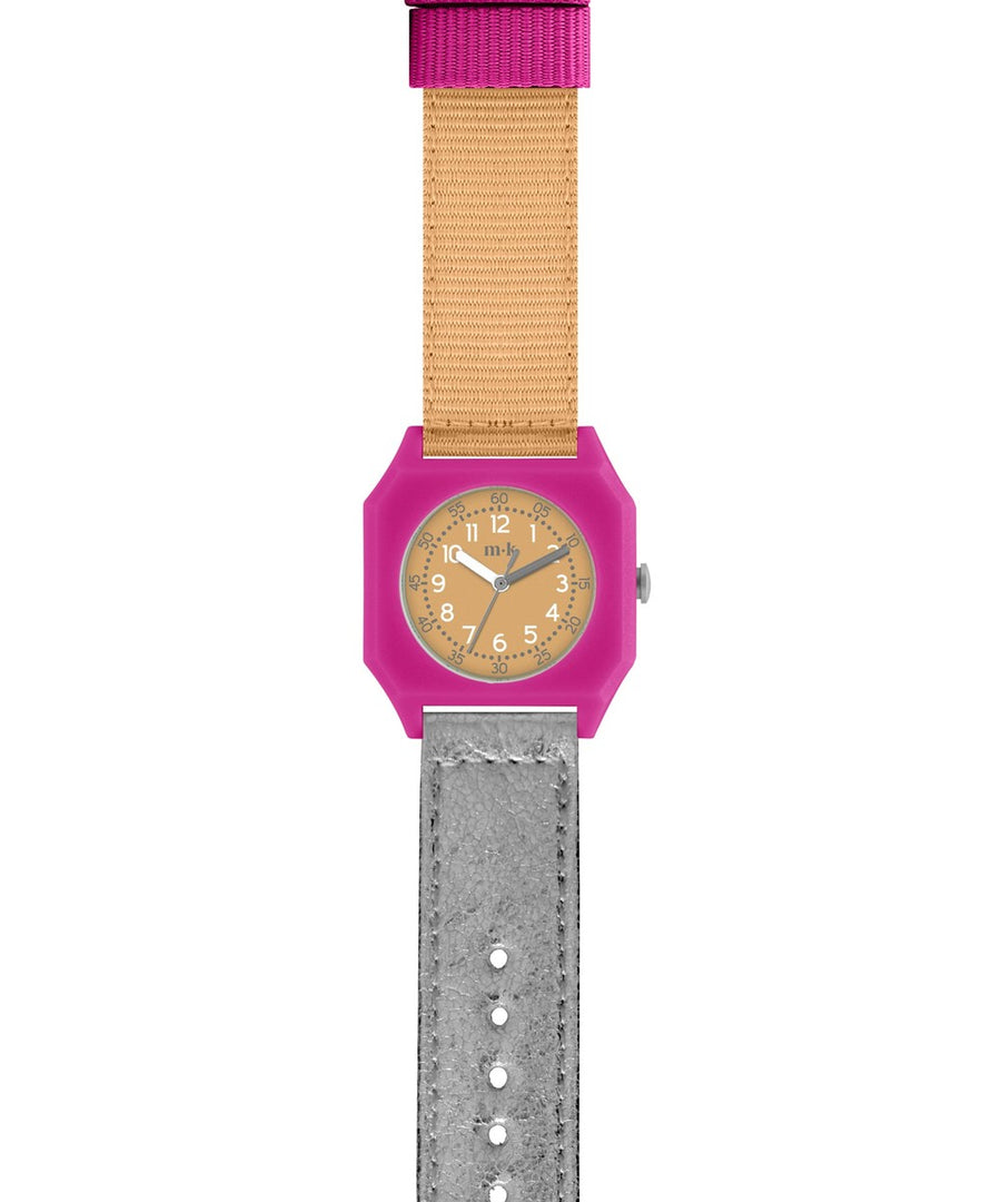 Montre Disco Mini Kyomo au cadran rétro coloré sur fond blanc