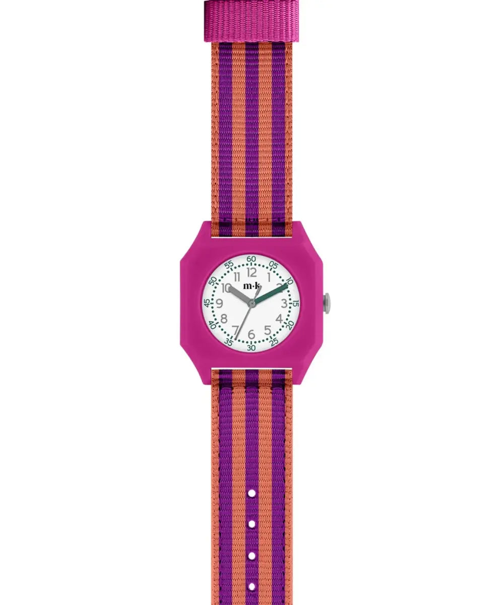 Montre pour femme bicolore rouge rubis et orange papaye en plastique recyclé Mini Kyomo.
