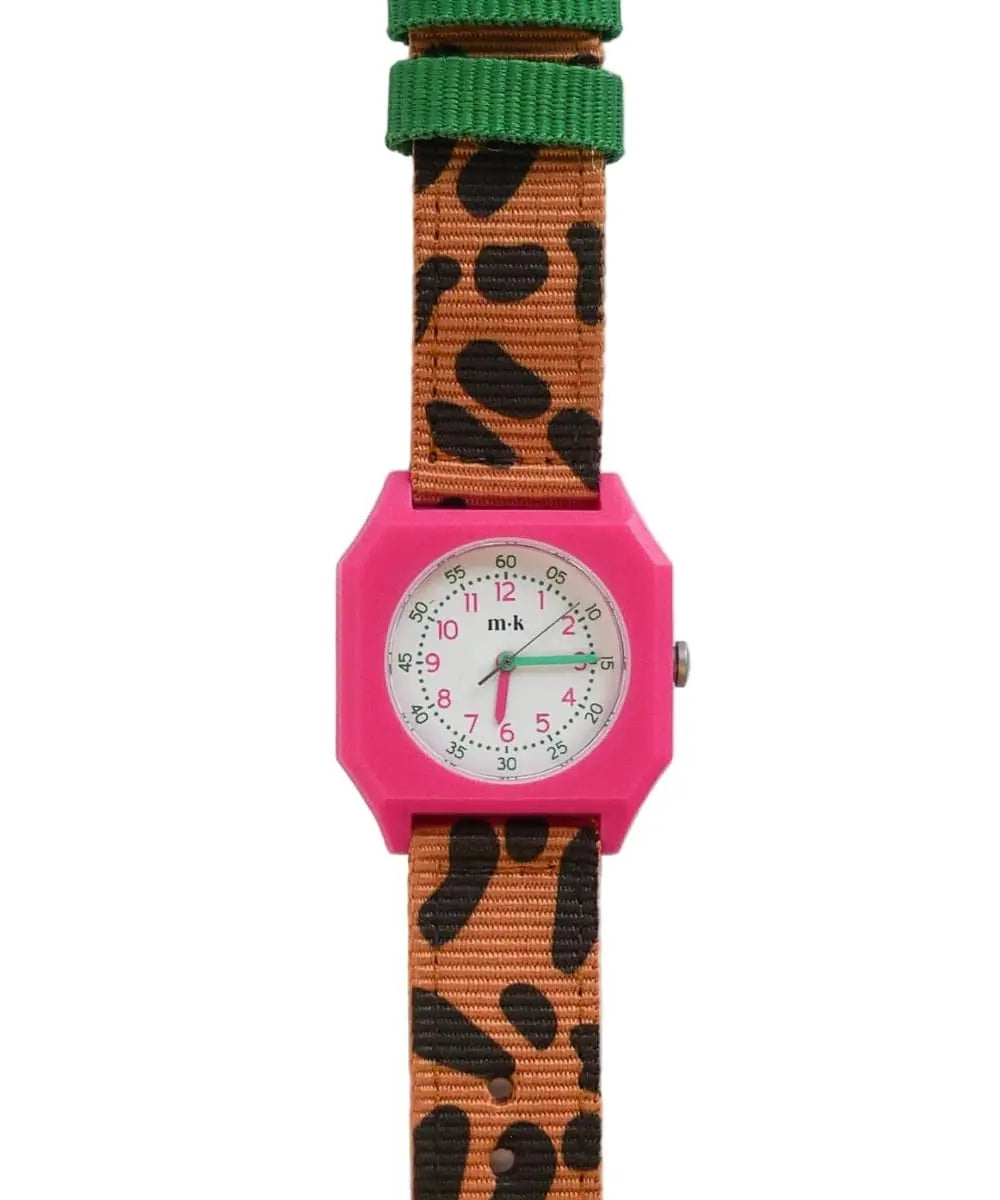 Montre pour enfant ou adulte avec bracelet à imprimé léopard et cadran coloré Mini Kyomo en collaboration avec Taxi Brousse