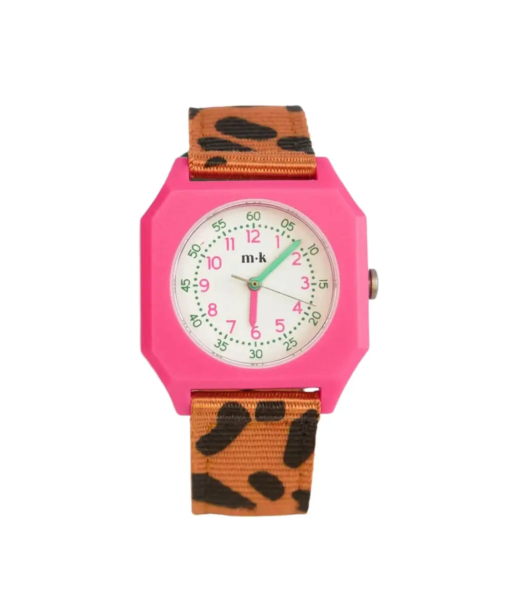 Montre pour enfant ou adulte avec bracelet à imprimé léopard et cadran coloré Mini Kyomo en collaboration avec Taxi Brousse