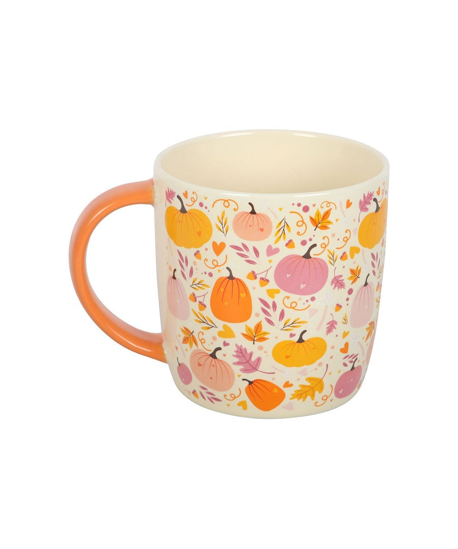 Mug Citrouilles roses et orange de la sélection Merci Léonie sur fond blanc