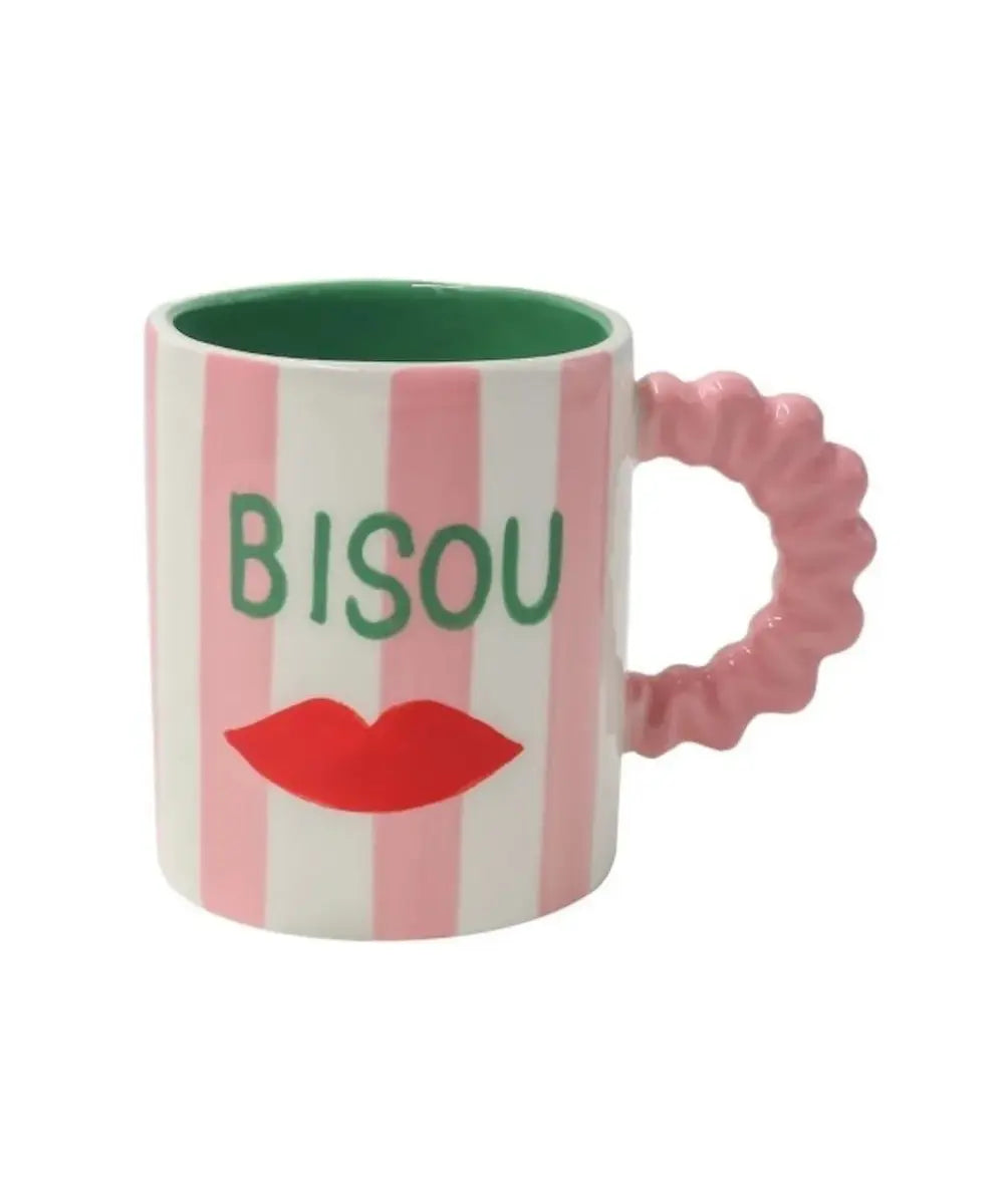 Mug en céramique dolomite Bisou motif coloré Daniela de la marque Qué Rico.