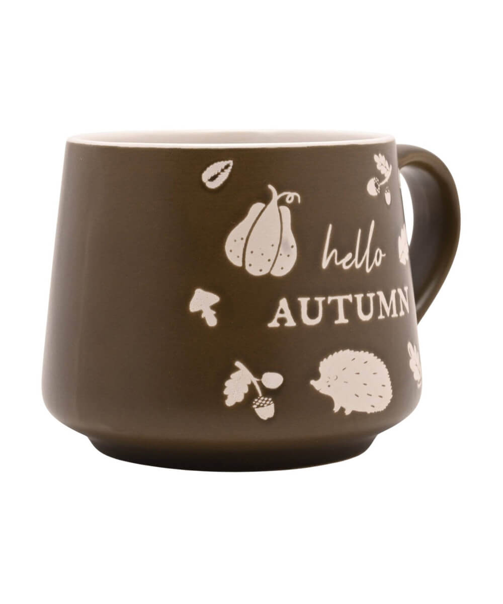 Mug Hello Autumn kaki 400 ml, sélection Merci Léonie, sur fond blanc