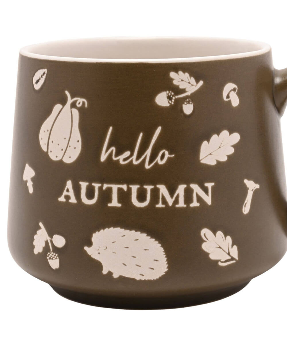 Mug Hello Autumn kaki 400 ml, sélection Merci Léonie, détail du décor