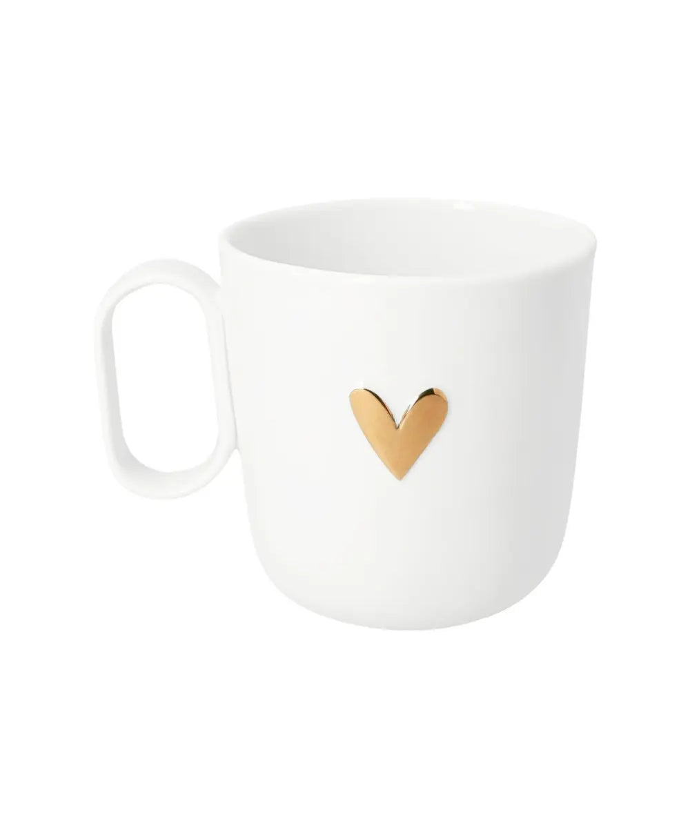 Mug en porcelaine blanche mum rader avec coeur dore et motif en relief.