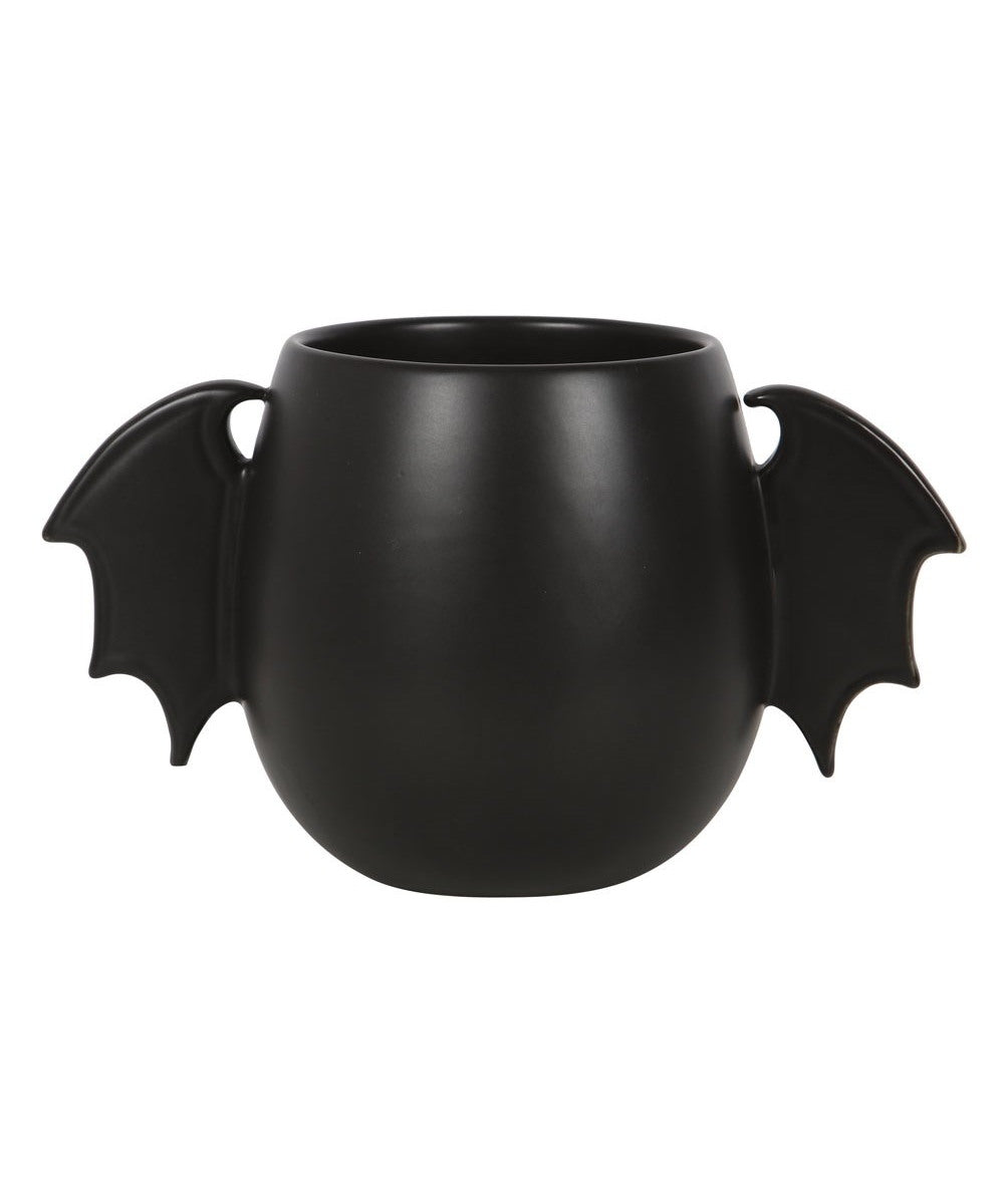 Mug noir ailes de chauve-souris de la marque Something Different, sur fond blanc, vue de face