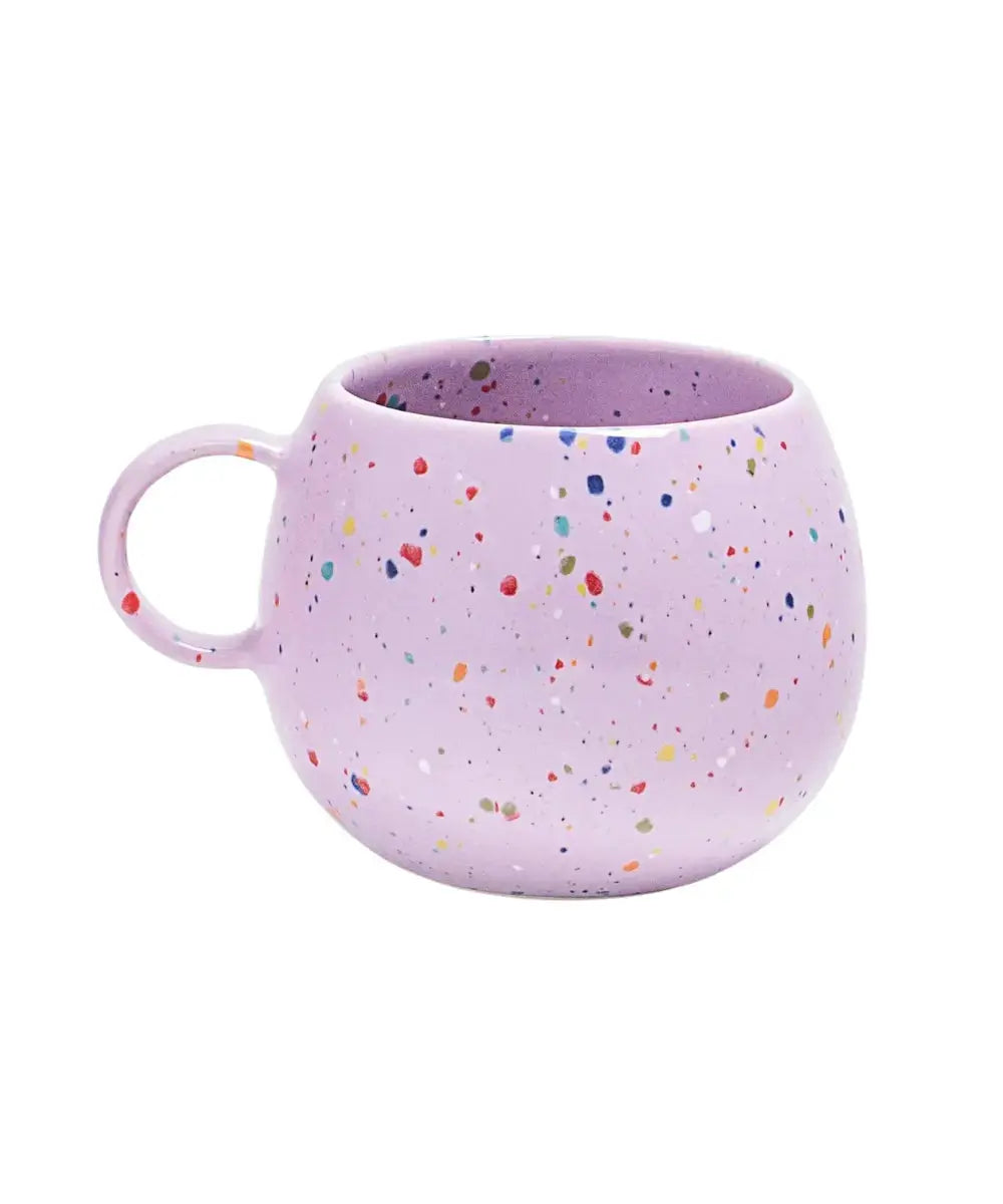 Grand mug boule lilas en céramique artisanale avec motifs confettis Egg Back Home.