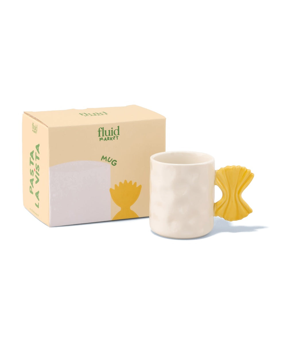 Mug Pasta Fluid Market et sa boîte illustrée, sur fond blanc