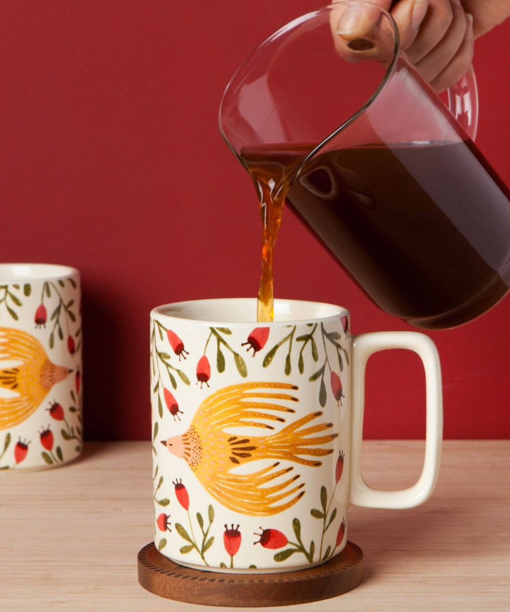 Grand Mug en grès Oiseau Plume de Danica Jubilee, parfait pour les thés et les grands cafés
