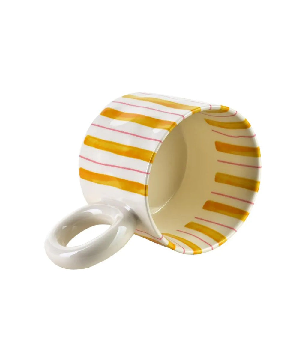 Mug Rodi 380 mL rayures ocre et rose sélection Merci Léonie vue de côté