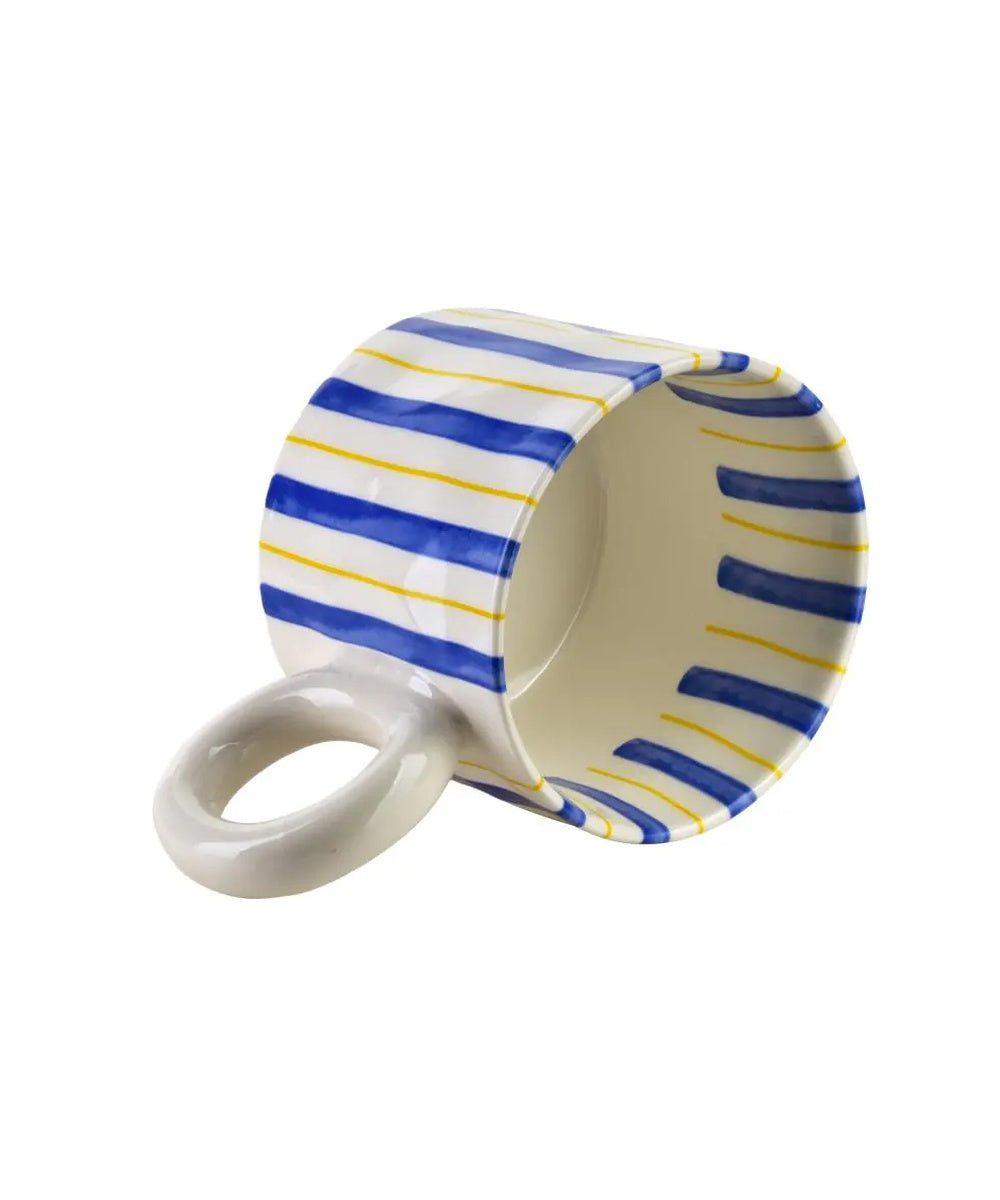 Mug Rodi 380 mL rayures bleu et jaune sélection Merci Léonie vue de côté