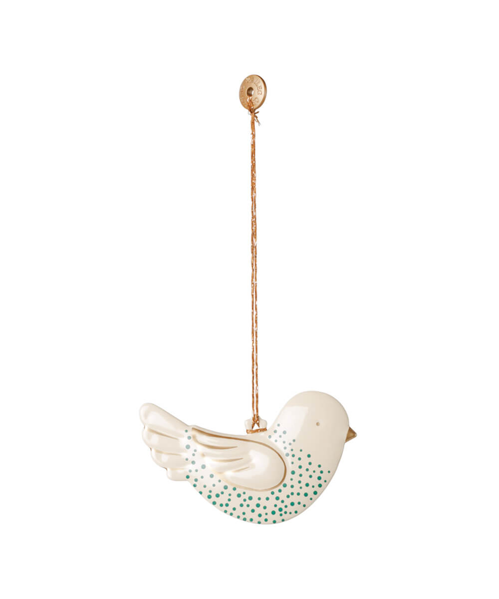 Oiseau en Métal - À Pois Verts Maileg, vue principale sur fond blanc