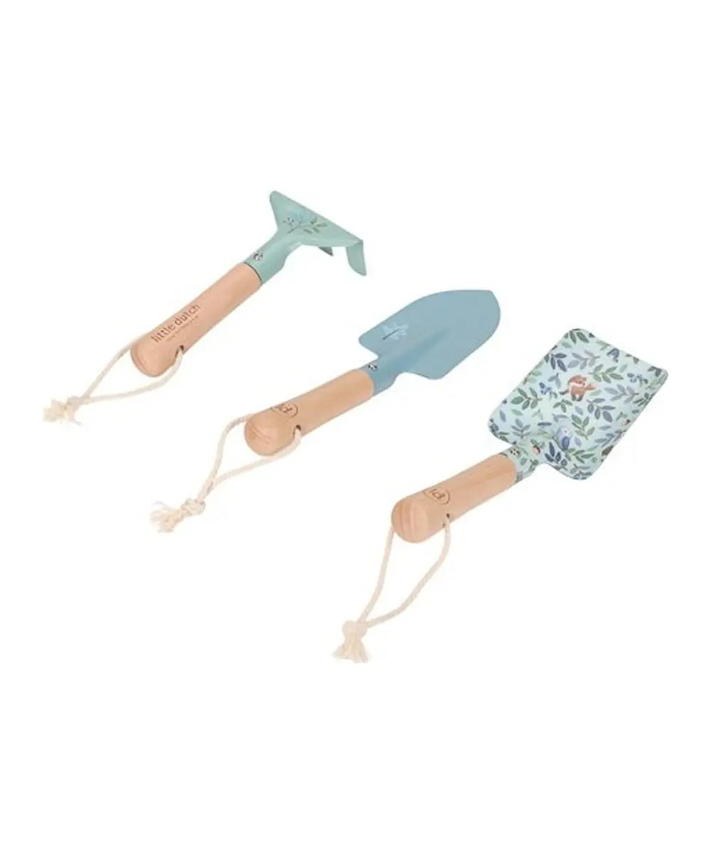 Outils de jardinage pour enfant Forest Friends de Little Dutch, détail produit sur fond blanc
