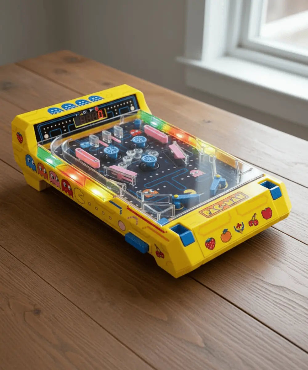 Borne d'arcade flipper pac mac posé sur une table