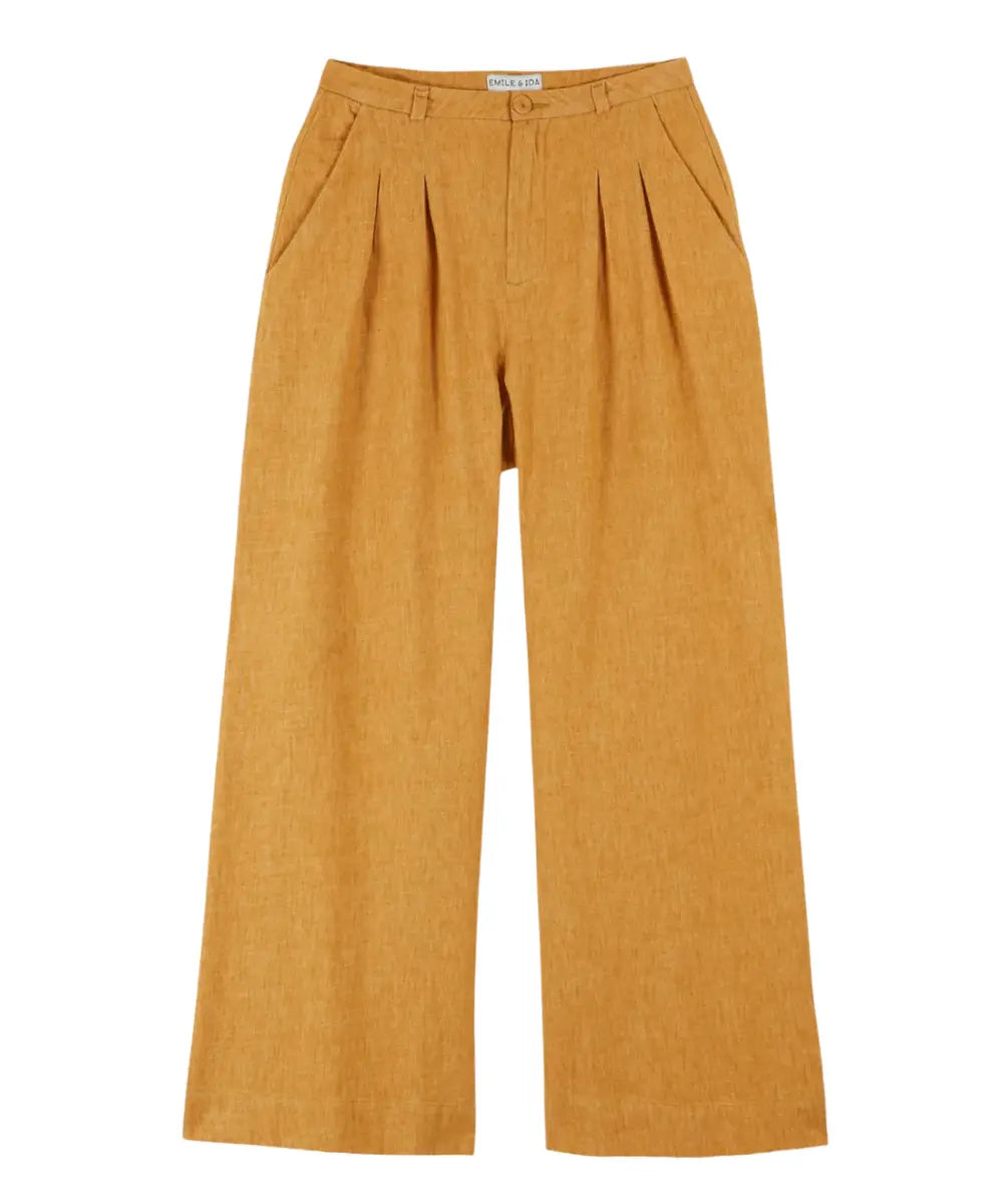Pantalon ample Jaune Chiné en coton lin de Emile et Ida