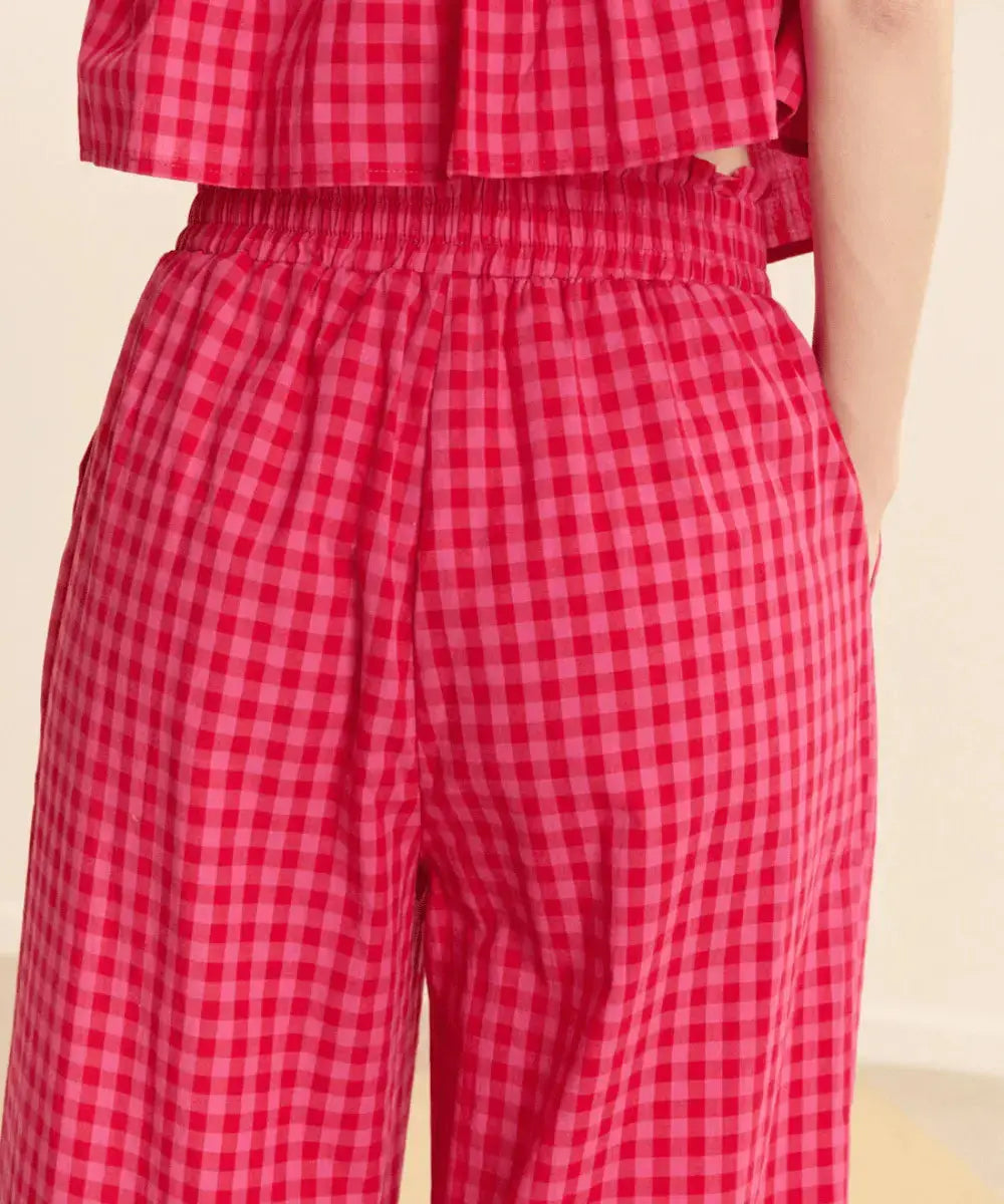 Vue du dos du pantalon Coline vichy rose de Garance Paris