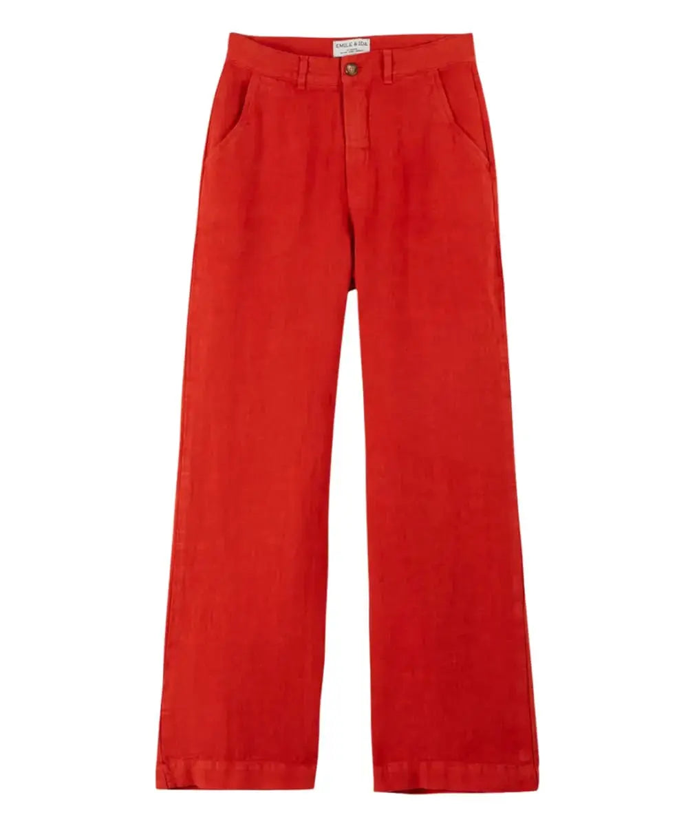 Photo sur fond blanc du pantalon droit en lin de la marque Emile et Ida