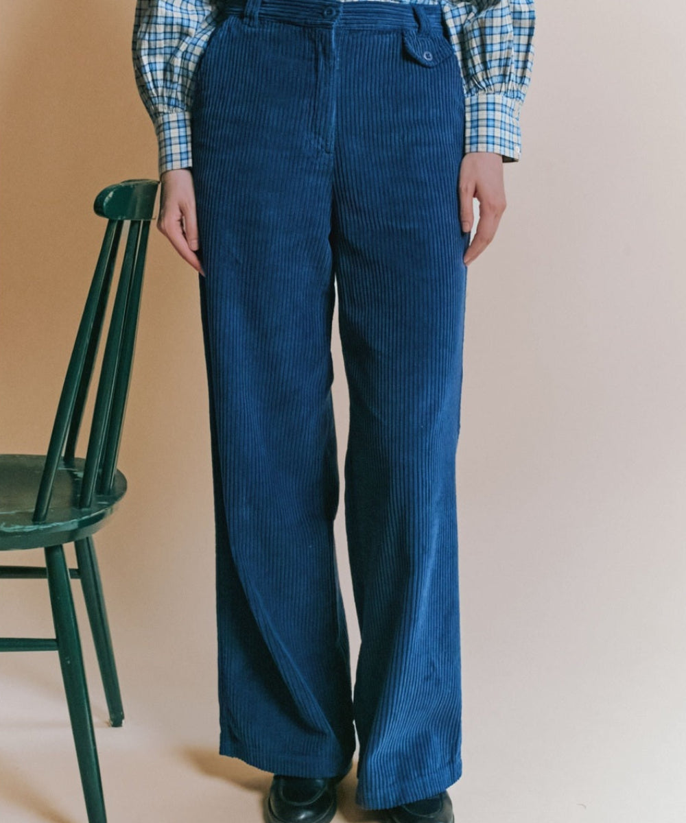 Pantalon Velours Cotelé Bleu de la marque Emile et Ida