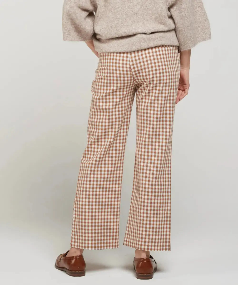 Pantalon pour femme motif vichy camel réalisé en coton