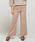 Pantalon pour femme motif vichy camel réalisé en coton