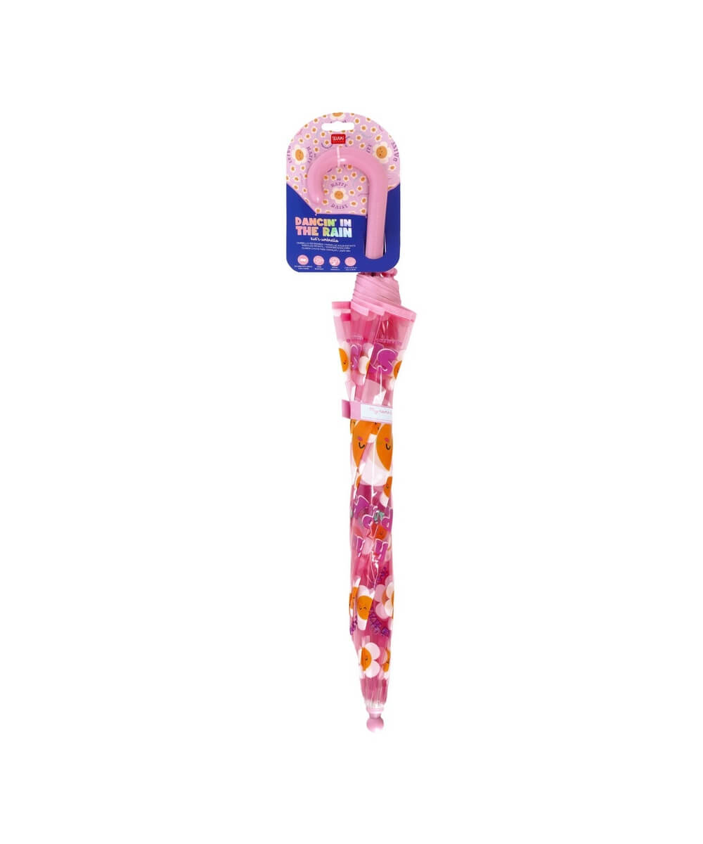 Parapluie enfant Marguerites de Legami fermé, présenté sur fond blanc