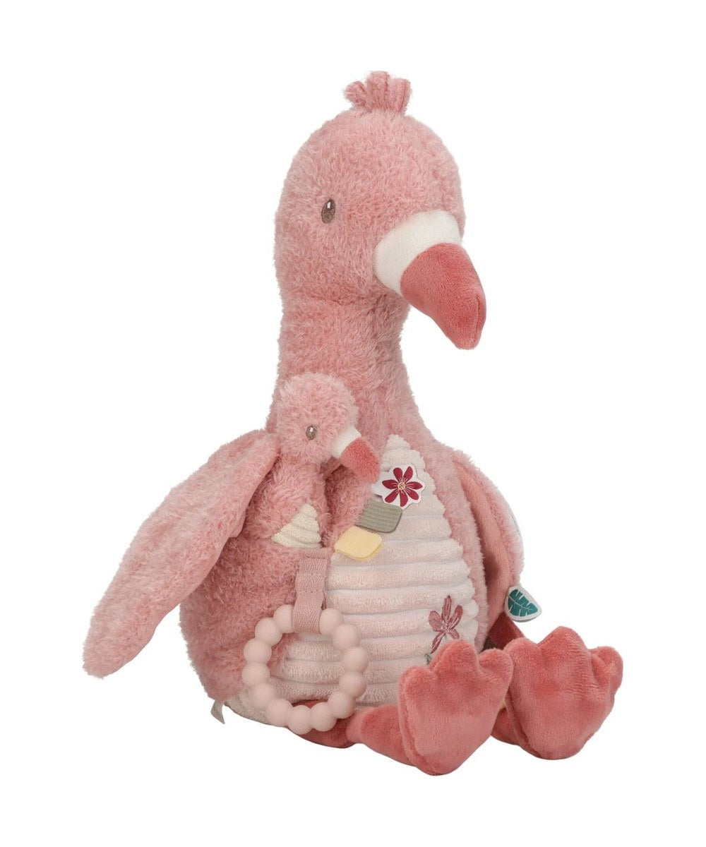 Peluche d'activités Flamant rose Safari Friends Little Dutch, vue de face sur fond blanc