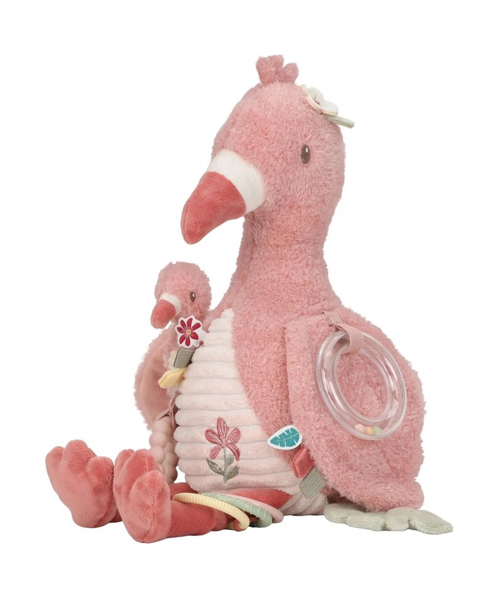 Peluche d'activités Flamant rose Safari Friends Little Dutch, vue de profil sur fond blanc