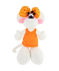 Peluche blanche Diddlina de 30 cm avec sa robe orange et ses grandes oreilles.