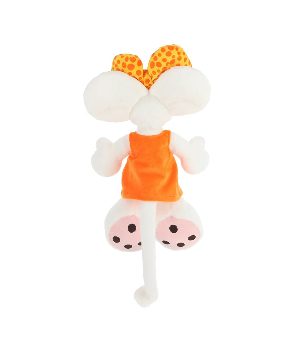 Peluche blanche Diddlina de 30 cm avec sa robe orange et ses grandes oreilles.