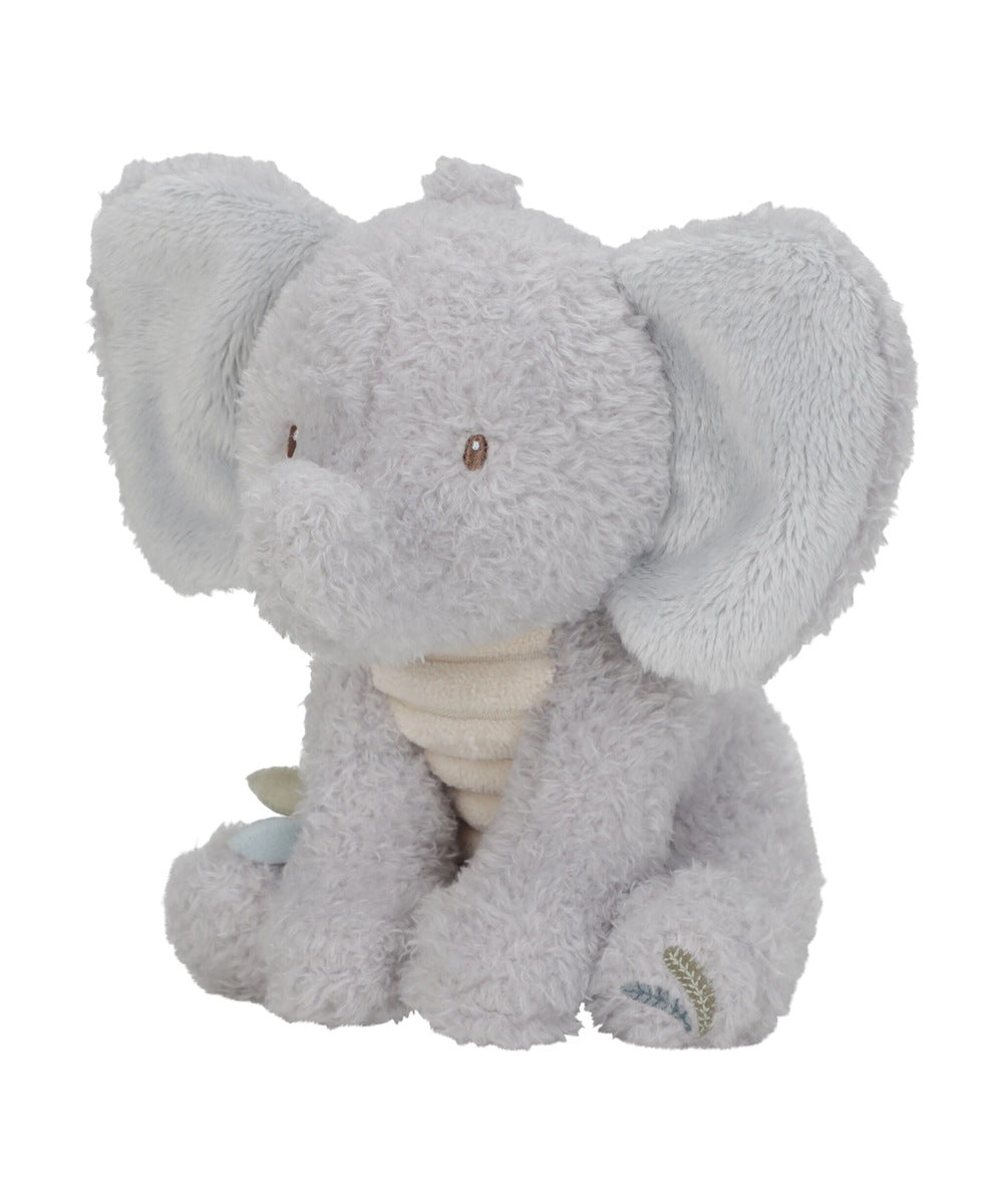 Peluche éléphant gris Safari Friends Little Dutch sur fond blanc, vue de trois quarts