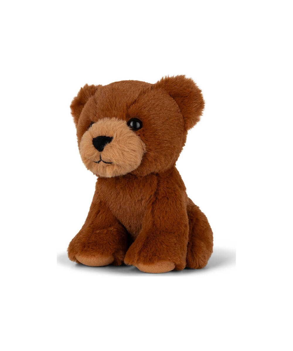 Peluche Ours brun WWF 16 cm de Bon Ton Toys, assis de trois quarts sur fond blanc