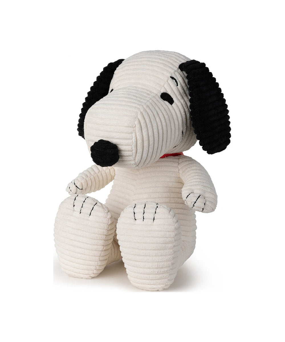 Peluche Snoopy velours côtelé Crème 27 cm de Bon Ton Toys, de trois quarts, velours crème et oreilles noires