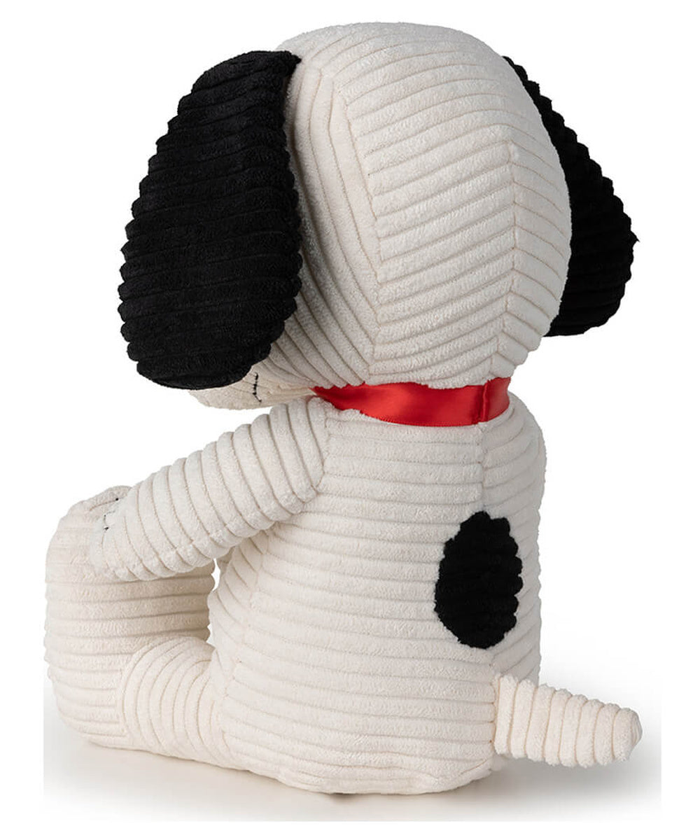 Peluche Snoopy velours côtelé Crème 27 cm de Bon Ton Toys, vu de dos avec son collier rouge