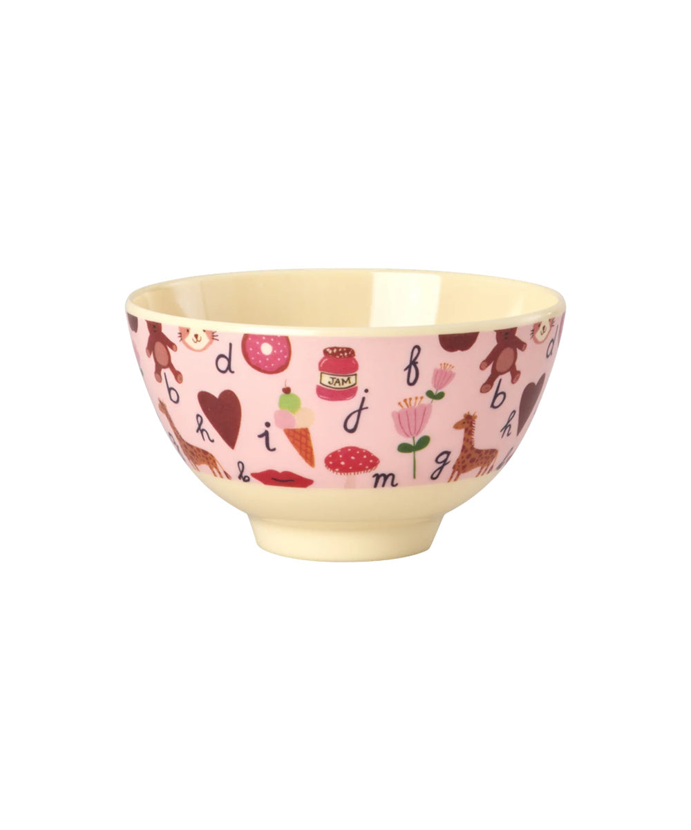 Petit bol en mélamine ABC rose - 300 ml de Rice sur fond blanc