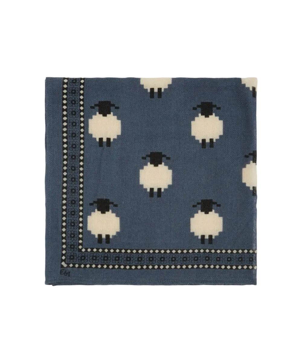 Petit Foulard Bleu à imprimé Moutons et réalisé en moutons de la marque Emile & Ida