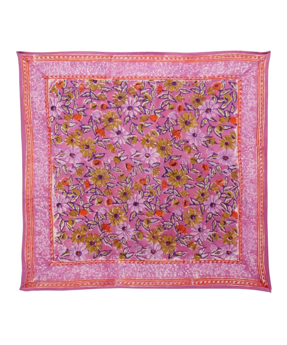 Détail du Petit foulard imprimé artisanalement en Inde, modèle Meera Orchidée de la marque française Bonheur du Jour