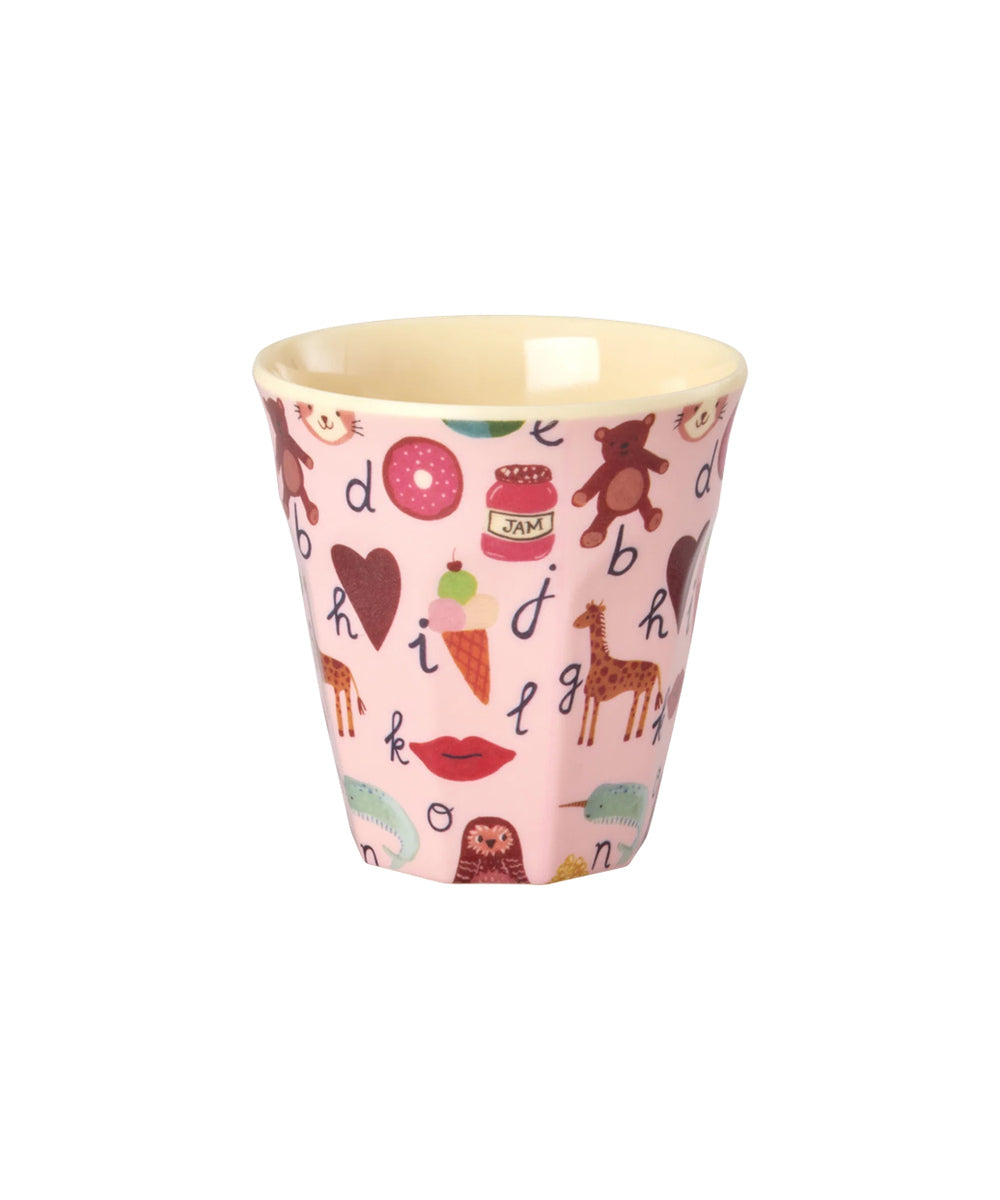 Petit gobelet enfant en mélamine ABC rose - 160 ml de Rice sur fond blanc