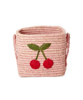 Petit panier en raphia rose motif Cerise de la marque Rice