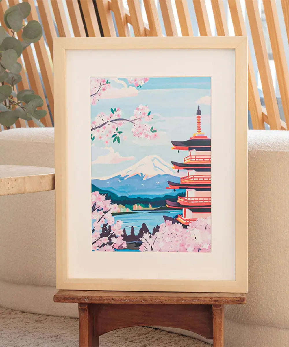 Coffret peinture au numéro Petit Pinceau illustration Japon avec pots de peinture et pinceaux La Petite Épicerie.