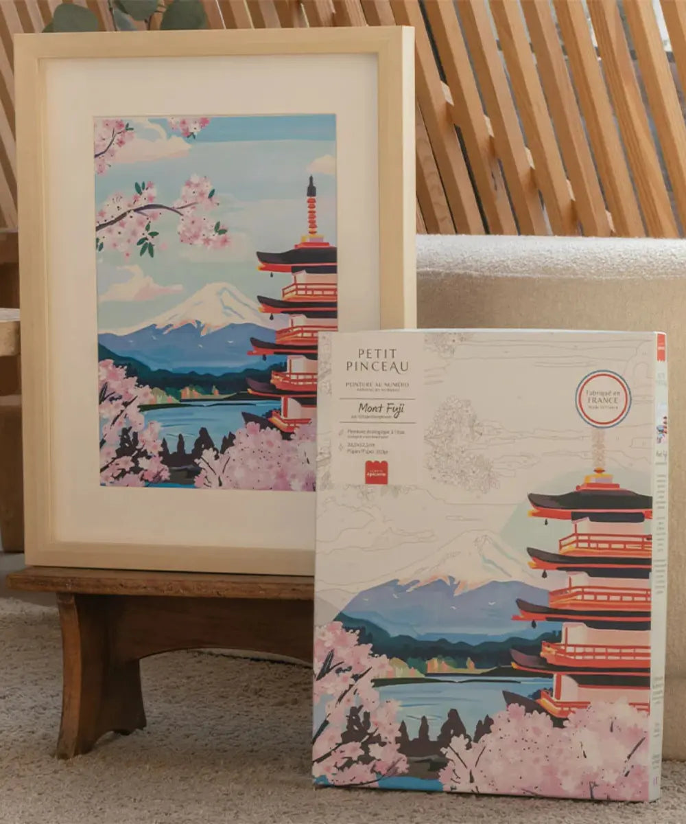 Coffret peinture au numéro Petit Pinceau illustration Japon avec pots de peinture et pinceaux La Petite Épicerie.