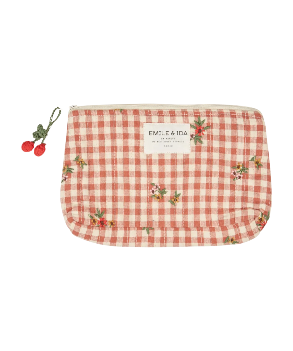 Petite Trousse Brodé Vichy Terracotta | Emile & Ida