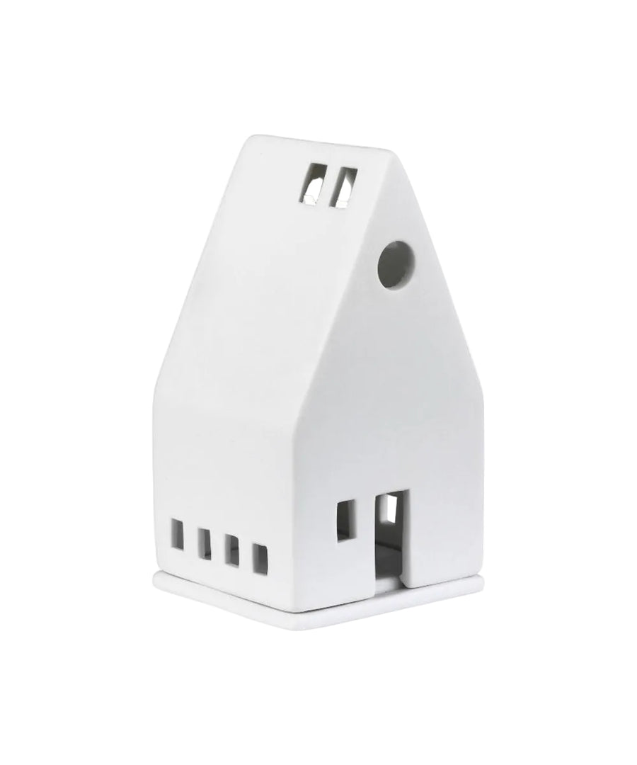 Maison photophore en porcelaine blanche rader fenetre ronde 13 cm pour bougie chauffe plat.