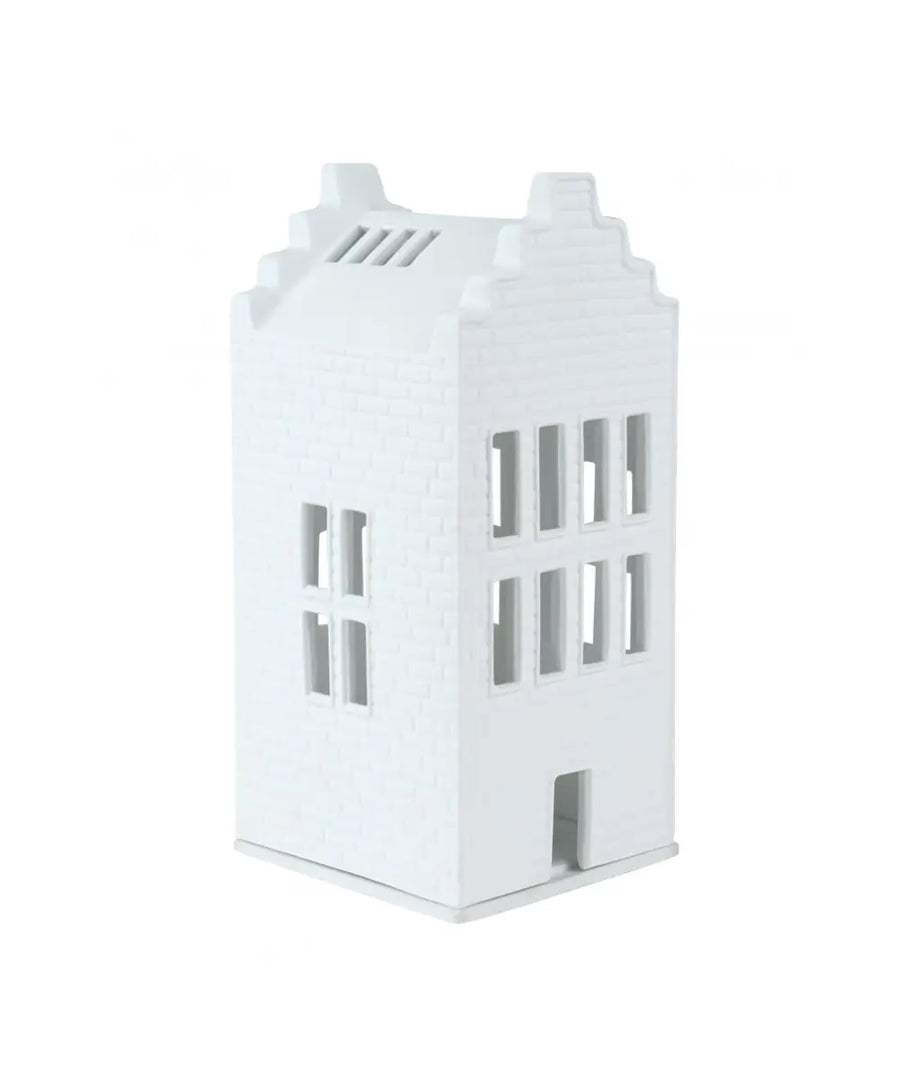 Photophore maison en briques de rader en porcelaine biscuit blanche 21 cm style scandinave.