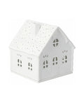 Maison photophore en porcelaine blanche sucre d orge rader avec fenetres ajourees.