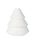 Photophore sapin en porcelaine blanche ajouree rader avec motifs pois pour bougie chauffe plat.
