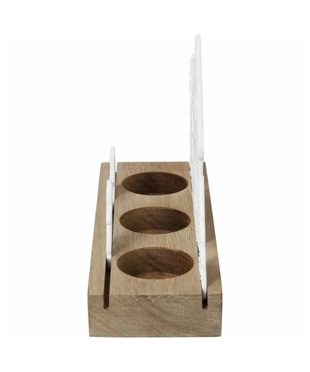 Photophore village en pain d epices rader en bois d acacia et figurines en porcelaine blanche.